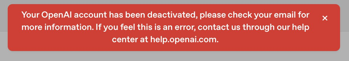 OpenAI 账户被封提示的示例截图